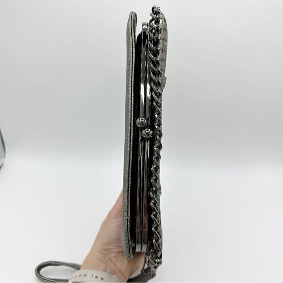 Big-buddha Pewter/Metallic Clutch With Chain Accent Wristlet Vegan Leather‎ - Picture 8 of 11
